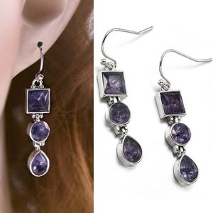 Silver Amethyst Square Round Pear Ear Drop
